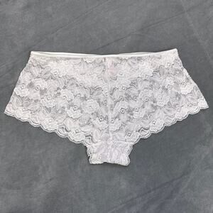 Sexy White Lace Boyshort Panties Plus Size 1X Semi Sheer Panty Nylon Blend